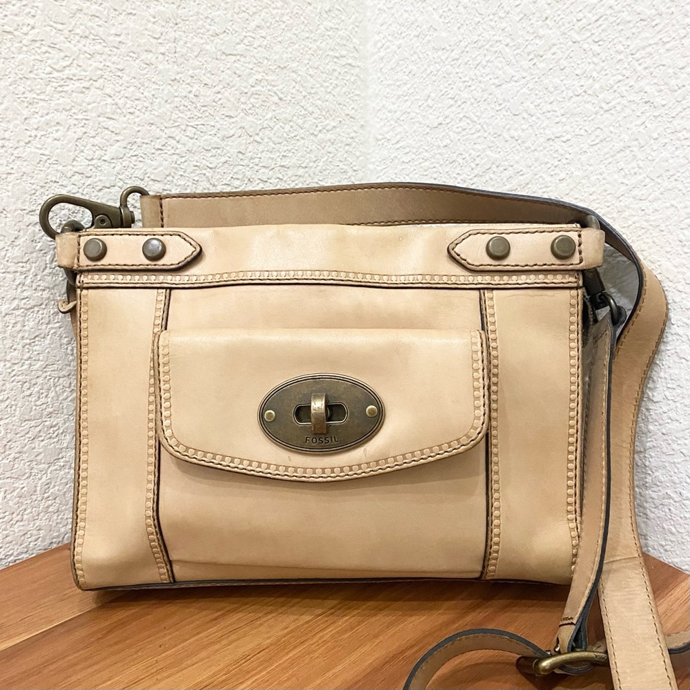 Vintage Revival FOSSIL ZB5406 Natural Tan Beige Cowhide Leather Crossbody Bag
